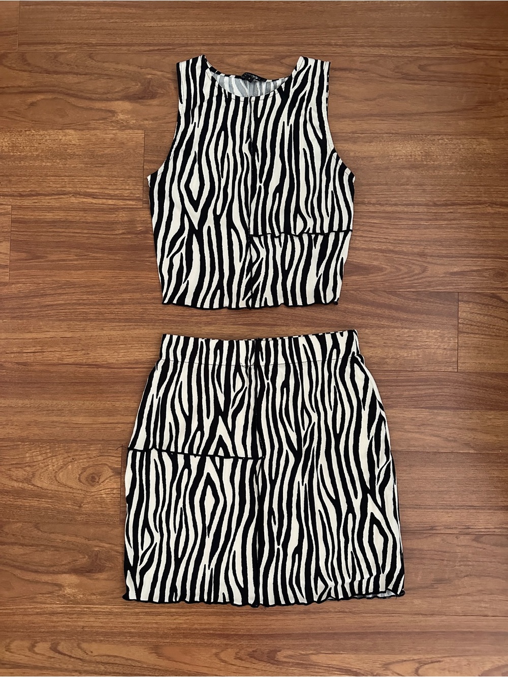 Boutique Zebra Print Matching Crop Top & Skirt